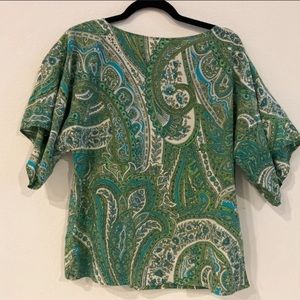 Talbots Silk Blend Paisley Green Blouse